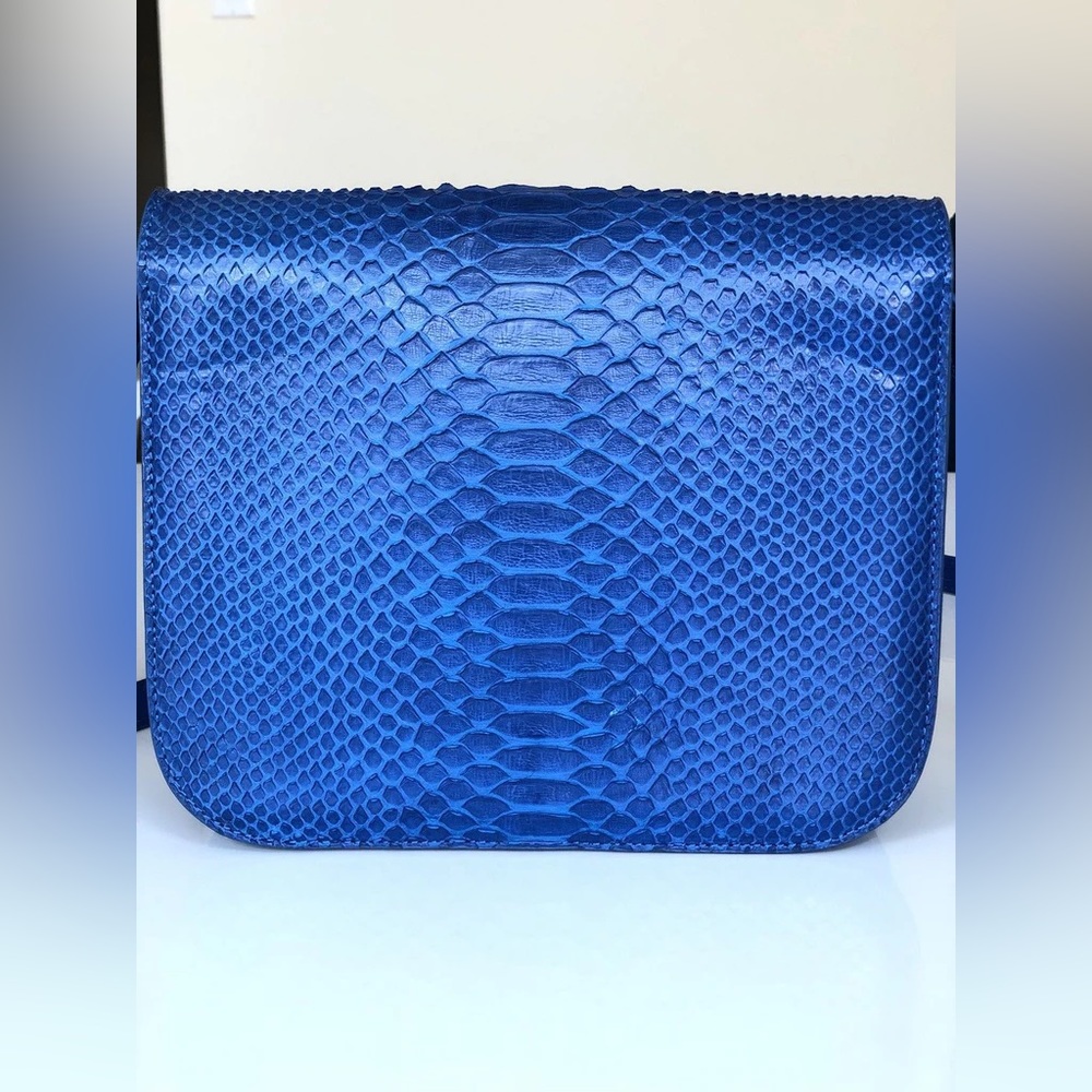 Celine Python Royal Blue Box Ghw Medium Flap Hand… - image 6
